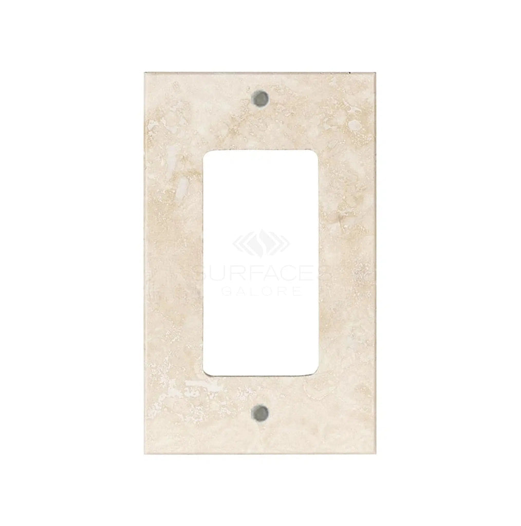 Ivory (Light) Travertine Single ROCKER Plate Switch Wall Plate/Cover Plate/Switch Plate by SurfacesGalore, featuring a rectangular opening and two screw holes, crafted to mimic authentic marble for a sophisticated touch.