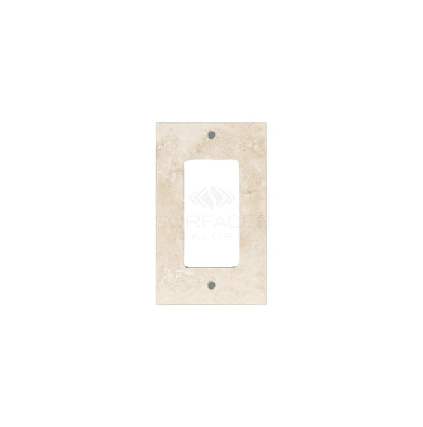 Ivory (Light) Travertine Single ROCKER Plate Switch Wall Plate/Cover Plate/Switch Plate by SurfacesGalore, featuring a beige rectangular design with two screw holes that mimics the appearance of authentic travertine marble.