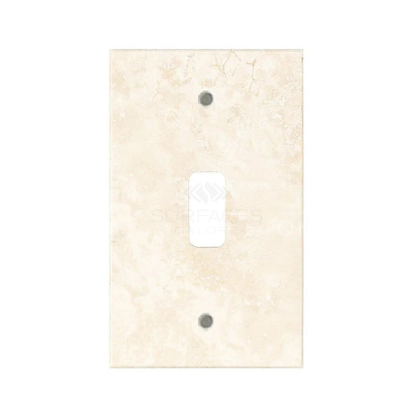 The SurfacesGalore Ivory (Light) Travertine Single TOGGLE Plate Switch Wall Plate/Cover Plate/Switch Plate offers an elegant, authentic stone finish with a single rectangular opening and two mounting screw holes.