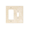 An Ivory (Light) Travertine TOGGLE - ROCKER Switch Plate from SurfacesGalore features an authentic travertine texture and has two different sized switch openings.