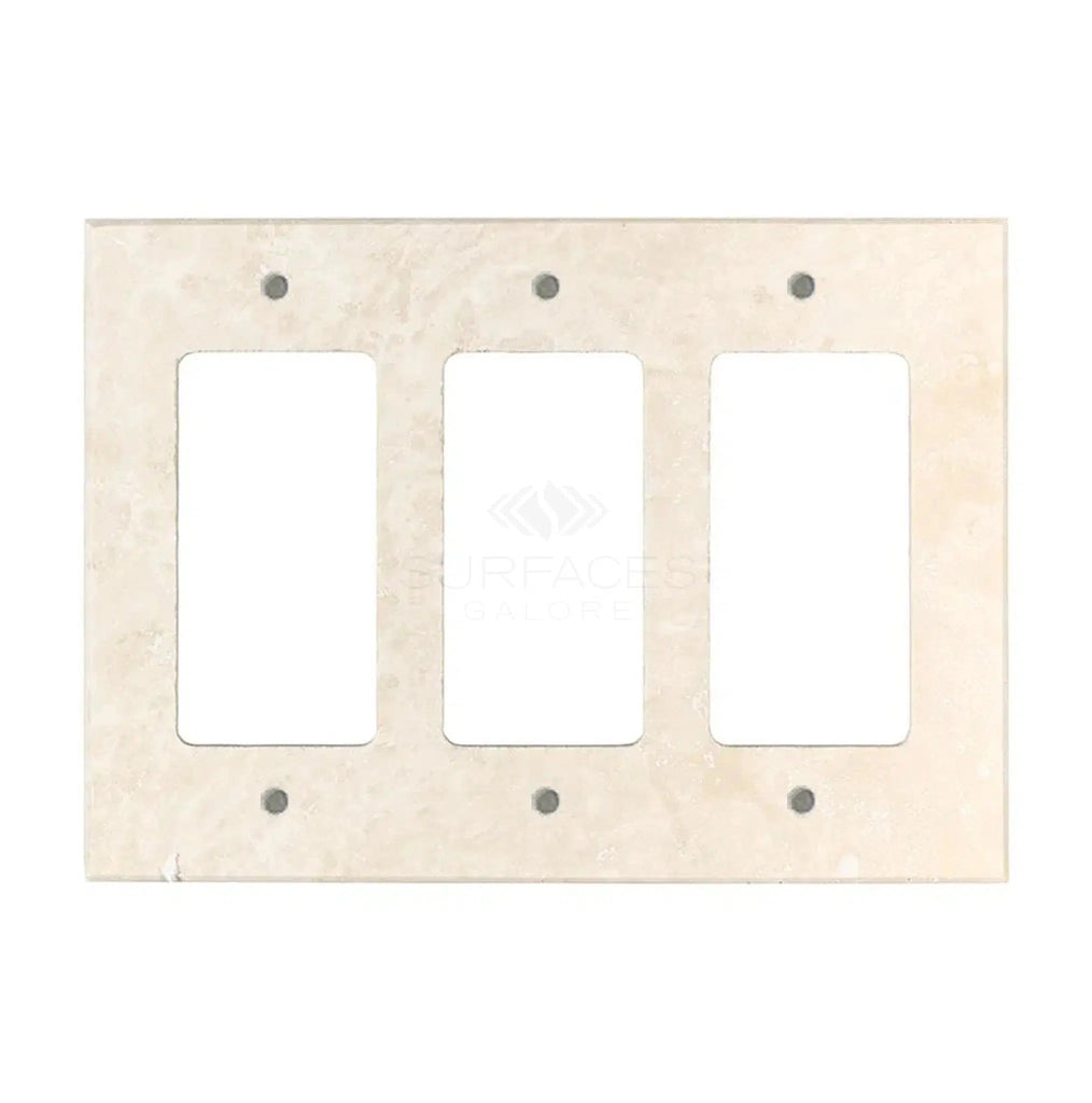 Ivory (Light) Travertine Triple ROCKER Switch Wall Plate/Cover Plate/Switch Plate