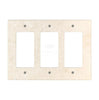 The Ivory (Light) Travertine Triple ROCKER Switch Wall Plate by SurfacesGalore is a beige rectangular cover with three vertical openings and four mounting holes, designed to resemble natural stone marble.