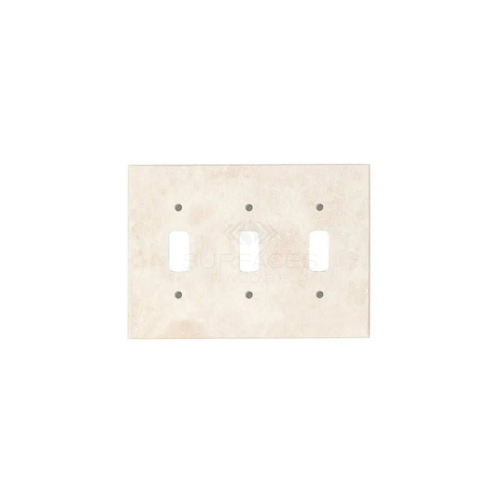 Ivory (Light) Travertine Triple TOGGLE Switch Wall Plate/Cover Plate/Switch Plate