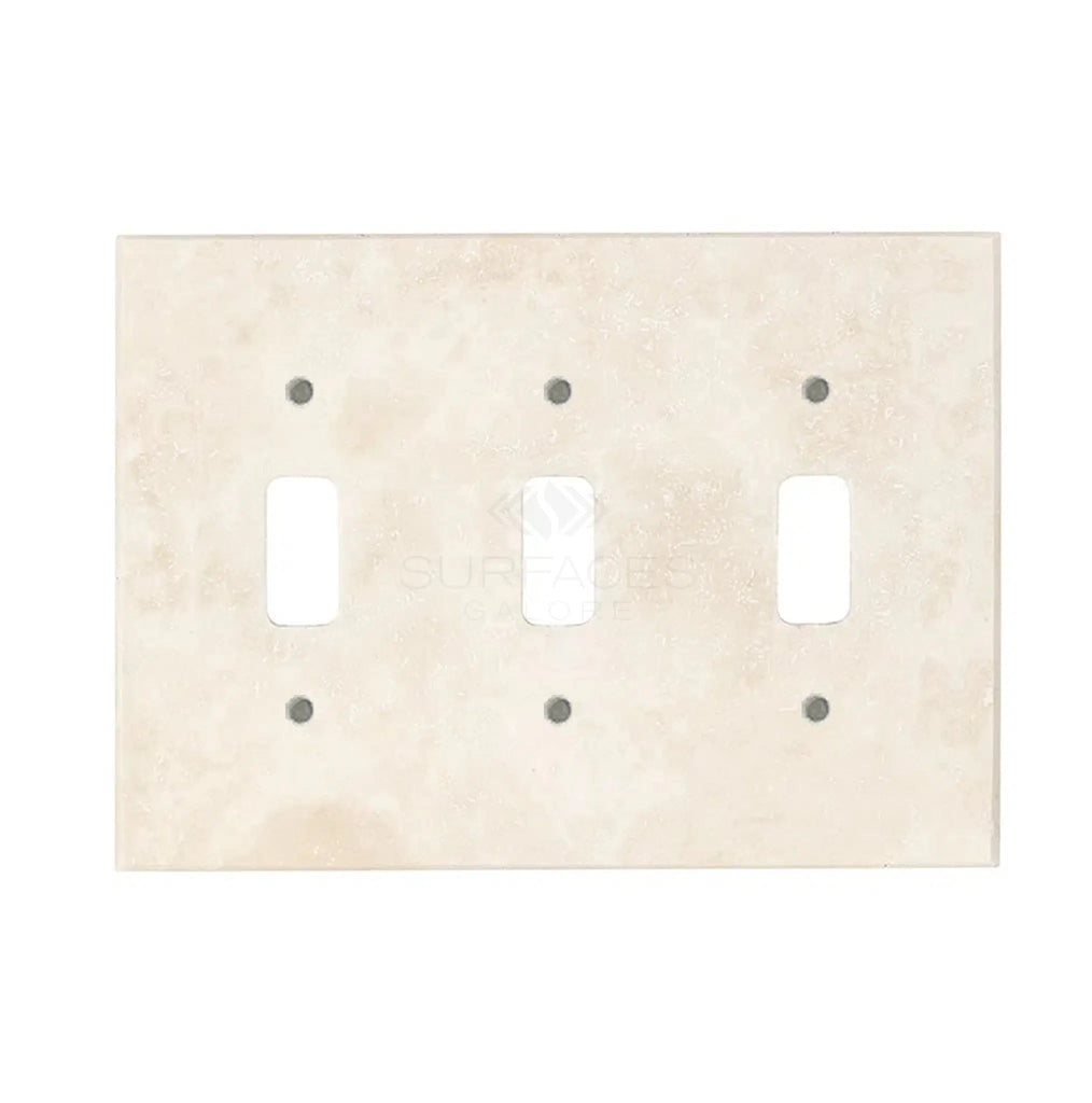 Ivory (Light) Travertine Triple TOGGLE Switch Wall Plate/Cover Plate/Switch Plate