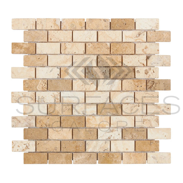 La Travonya Travertine 1X2 Brick Mosaic Filled and Honed - SurfacesGalore