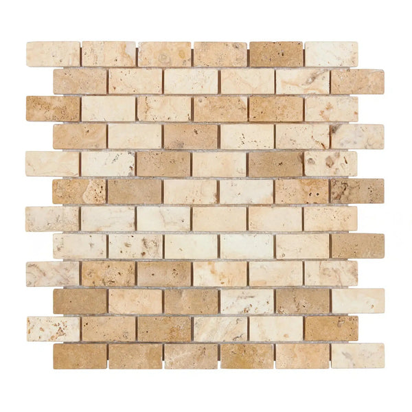 La Travonya Travertine 1X2 Brick Mosaic Filled and Honed