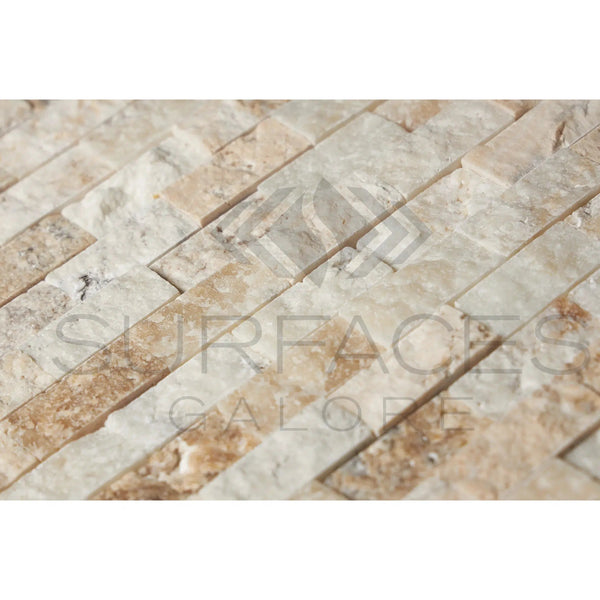 La Travonya Travertine 1X2 Brick Mosaic Split Faced - SurfacesGalore