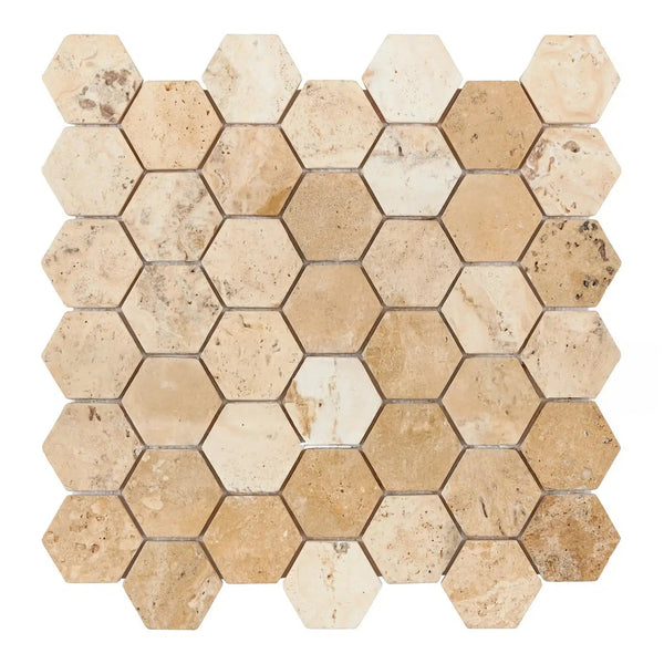 La Travonya Travertine 2" Hexagon Mosaic Filled and Honed