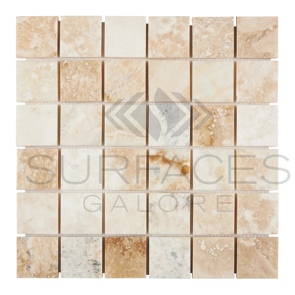 La Travonya Travertine 2X2 Brick Mosaic Filled and Honed - SurfacesGalore