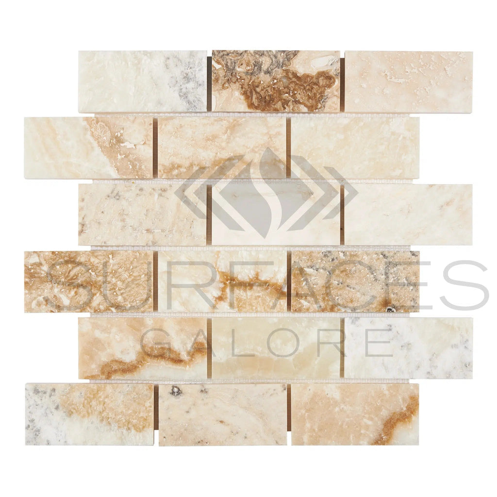 La Travonya Travertine 2X4 Brick Mosaic Filled and Honed - SurfacesGalore