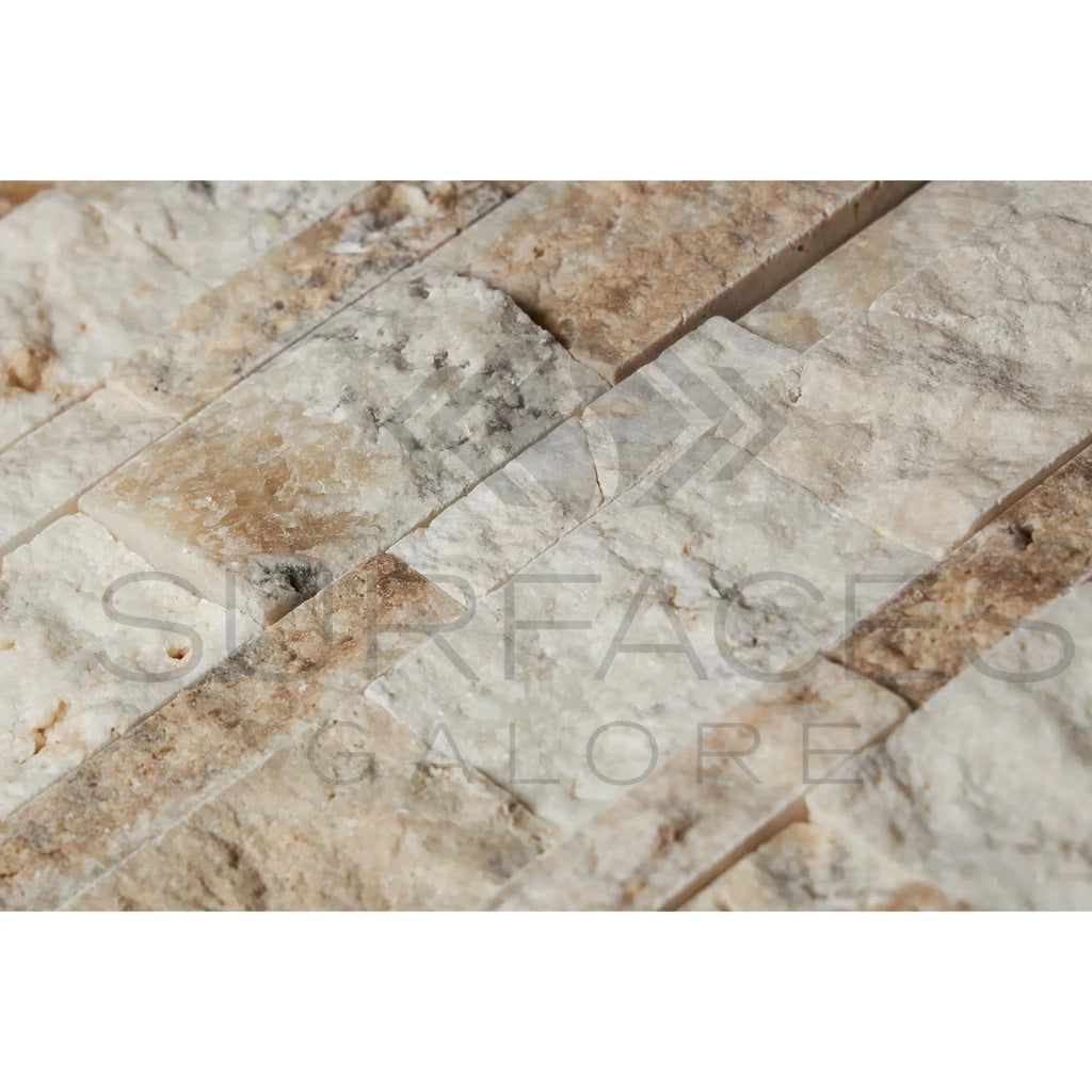 La Travonya Travertine Ledger - Panel ("Z" Split - Panel) - CORNER Mosaic Split Faced - SurfacesGalore