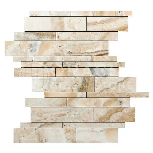 La Travonya Travertine Random - Strip Mosaic Filled and Honed - SurfacesGalore