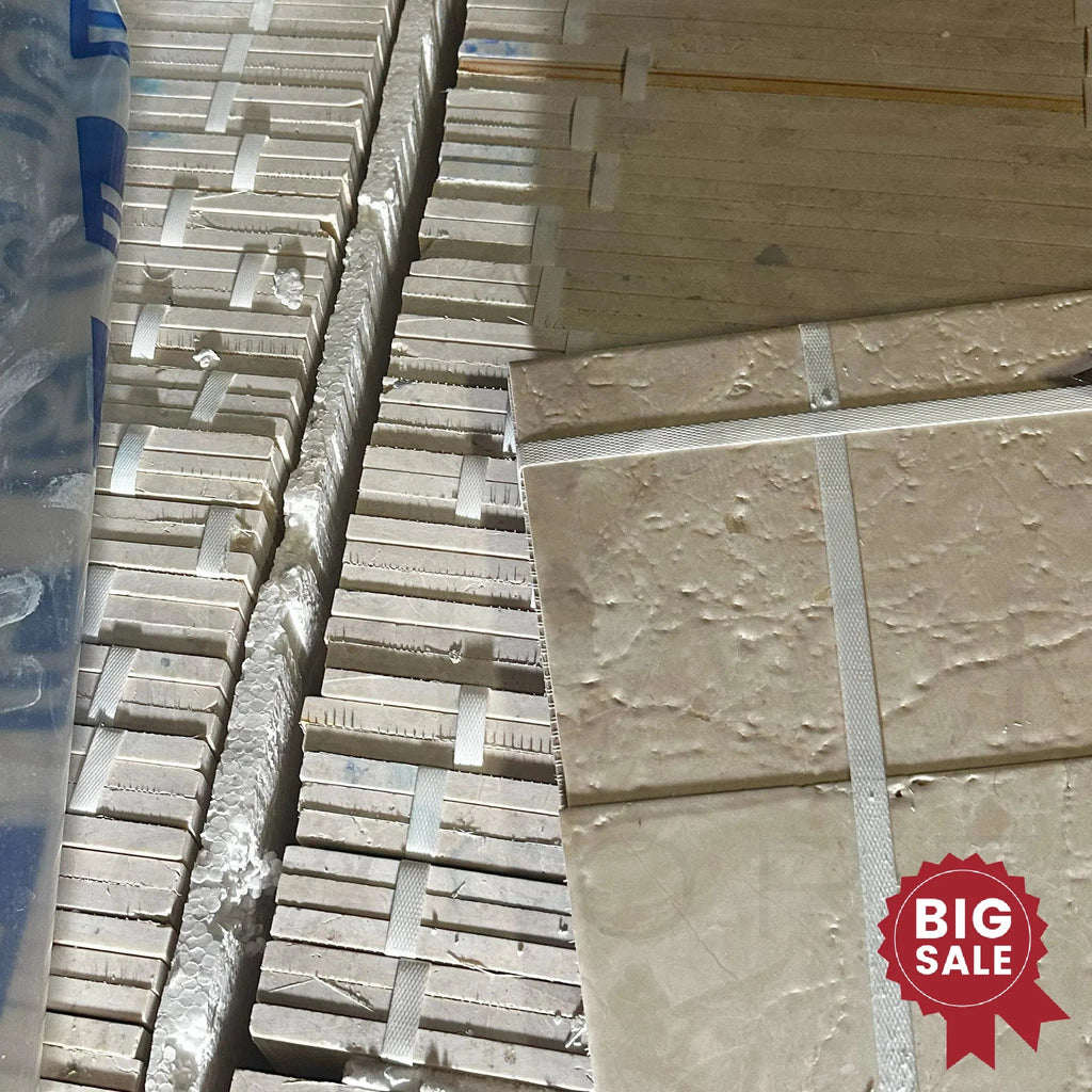 Macchiato Cream Beige (Botticino) Marble 4 Pcs Versailles French Pattern Set Brushed and Straight 416 Sq.Ft. - Discounted, Marble/Travertine Clearance Sale - SurfacesGalore