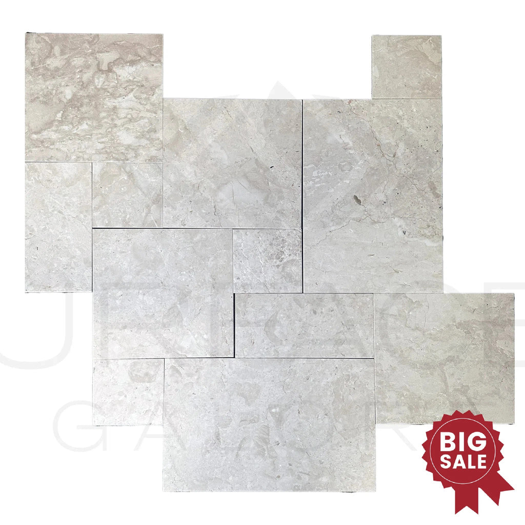 Macchiato Cream Beige (Botticino) Marble 4 Pcs Versailles French Pattern Set Brushed and Straight 416 Sq.Ft. - Discounted, Marble/Travertine Clearance Sale - SurfacesGalore