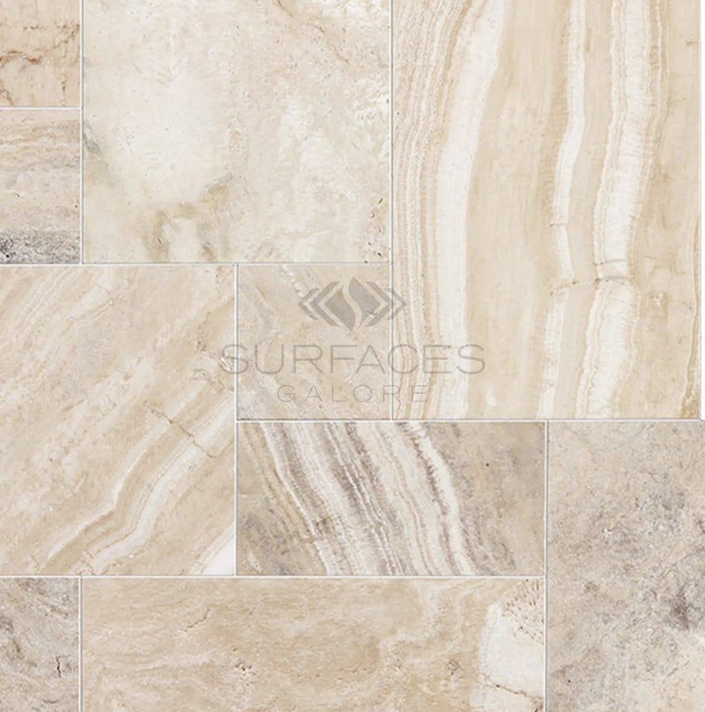 Malibu Premium Travertine 4 pcs Versailles Pattern/French Pattern Set Tumbled - SurfacesGalore