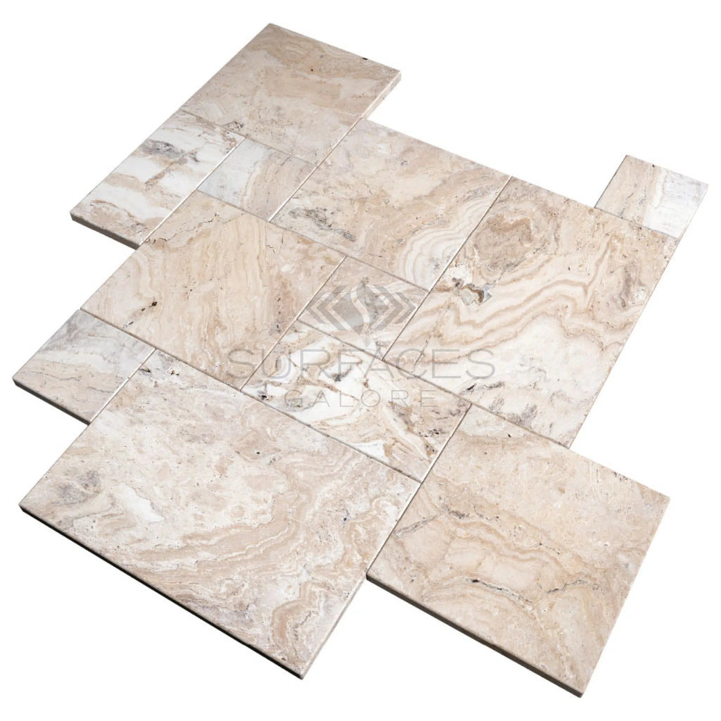 Malibu Premium Travertine 4 pcs Versailles Pattern/French Pattern Set Tumbled - SurfacesGalore