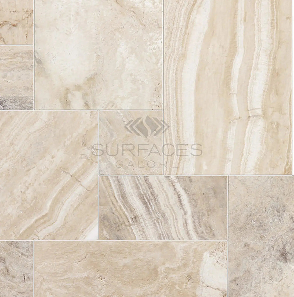 Malibu Travertine 4 pcs Versailles Pattern/French Pattern Set Unfilled and Brushed-Straight