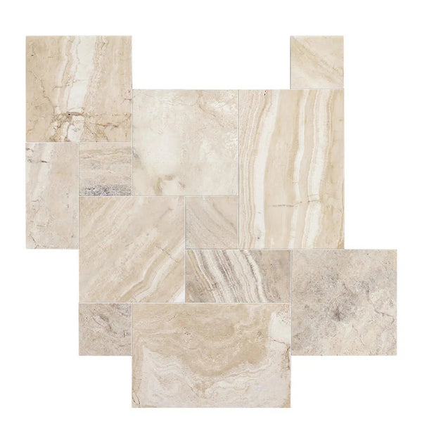 Malibu Travertine 4 pcs Versailles Pattern/French Pattern Set Unfilled and Brushed-Straight