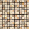 Mixed (Ivory+Noce+Gold) 1X1 Travertine Mosaic Tumbled - SurfacesGalore