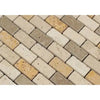 Mixed (Ivory+Noce+Gold) 1X2 Brick Travertine Mosaic Tumbled - SurfacesGalore