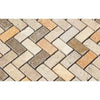 Mixed (Ivory+Noce+Gold) 1X2 Herringbone Travertine Mosaic Tumbled - SurfacesGalore