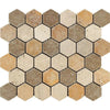 Mixed (Ivory+Noce+Gold) 2X2 Hexagon Travertine Mosaic Tumbled - SurfacesGalore