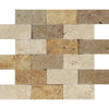 Mixed (Ivory+Noce+Gold) 2X4 Brick Travertine Mosaic Split Faced - SurfacesGalore