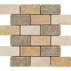 Mixed (Ivory+Noce+Gold) 2X4 Brick Travertine Mosaic Tumbled - SurfacesGalore