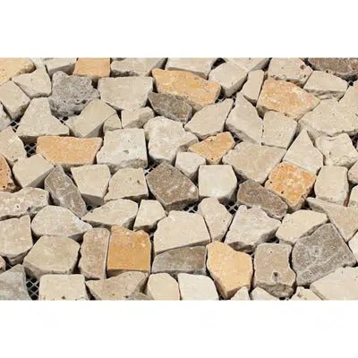 Mixed (Ivory+Noce+Gold) Flat Pebble/Paledian (Random Broken) Travertine Mosaic Tumbled - SurfacesGalore