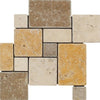 Mixed (Ivory+Noce+Gold) OPUS Mini - Pattern (4 pcs. Interlocking) Travertine Mosaic Tumbled - SurfacesGalore