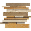 Mixed (Ivory+Noce+Gold) Random Strip Travertine Mosaic Honed - SurfacesGalore