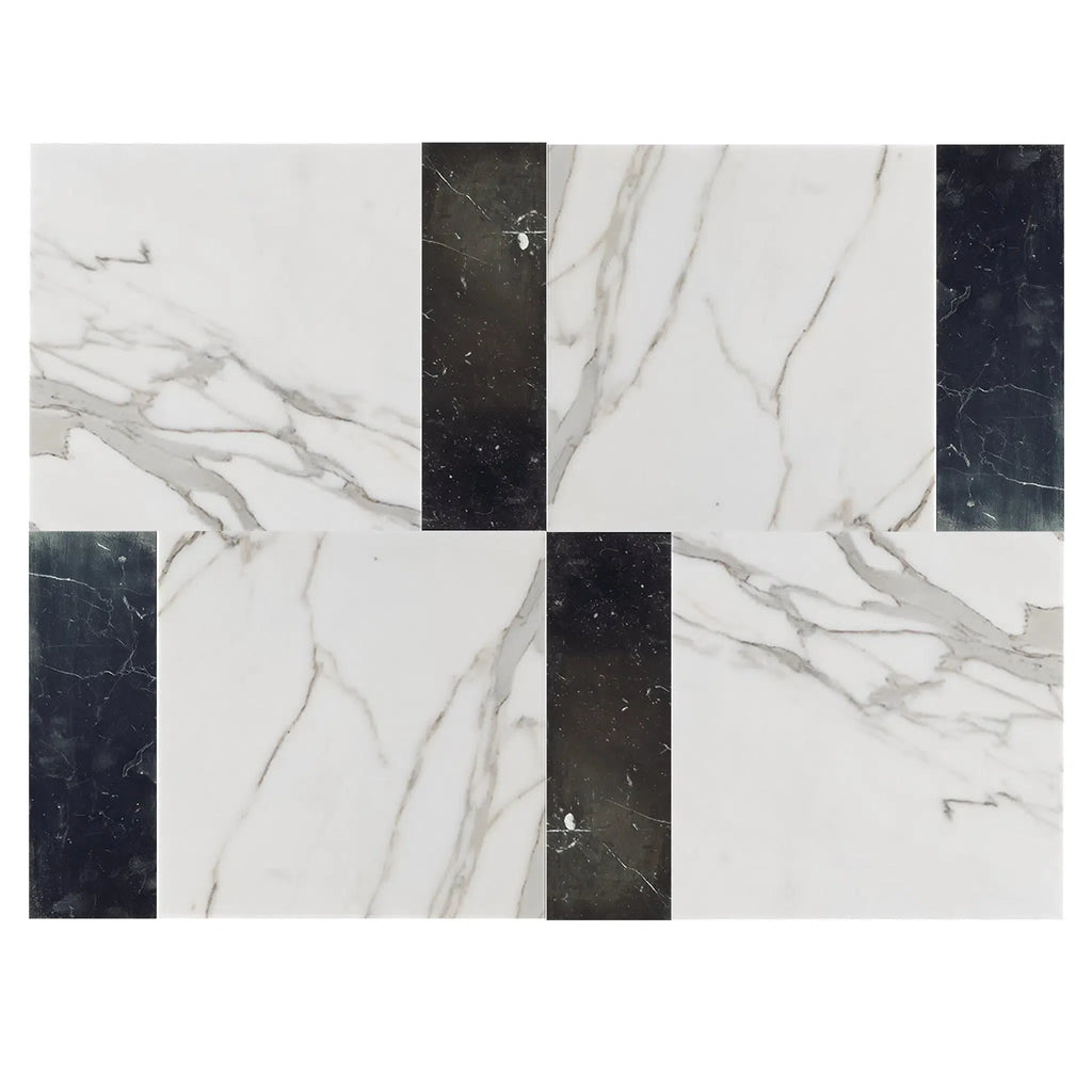 Calacatta Gold 12X12 and Nero Marquina 4X12 Set