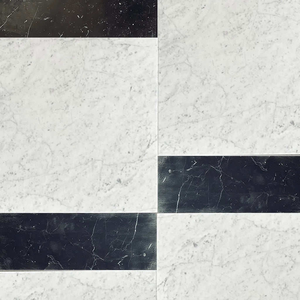 Carrara White 12X12 and Nero Marquina 4X12 Set