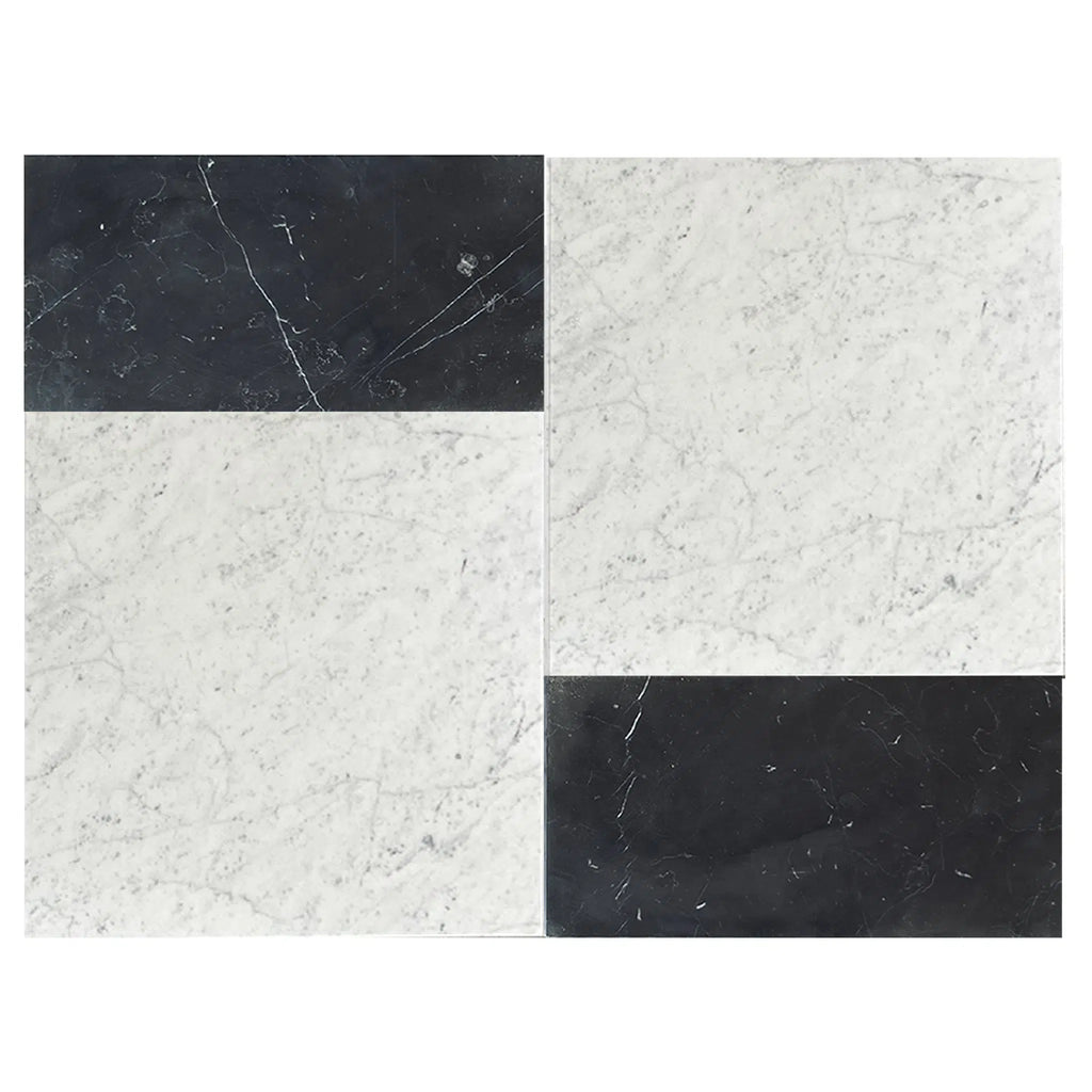 Carrara White 12X12 and Nero Marquina 6X12 Set