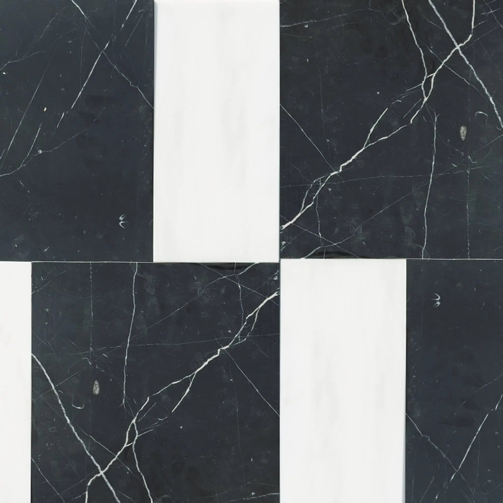 Nero Marquina 12X12 and Bianco Dolomite 6X12 Set