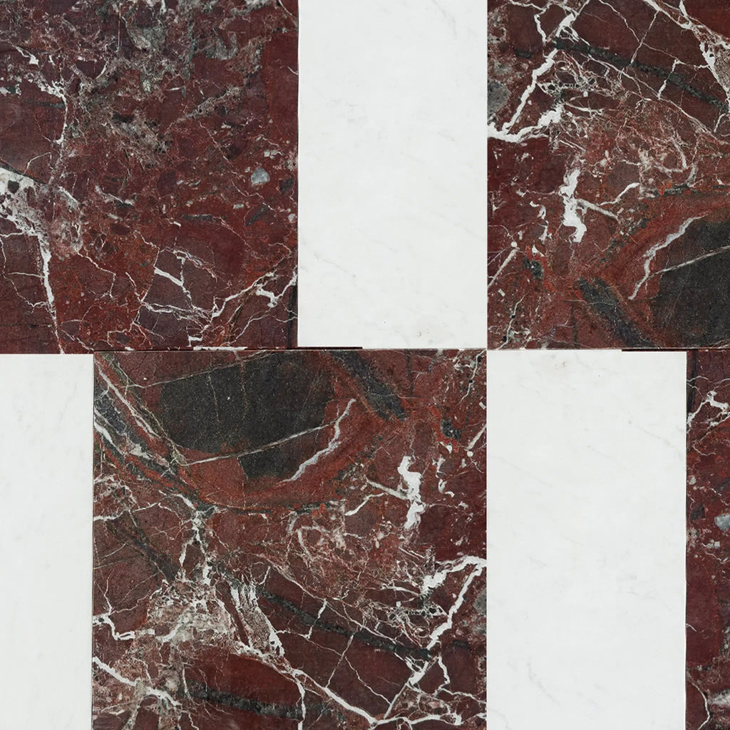 Rosso Levanto 12X12 and Carrara White 6X12 Set