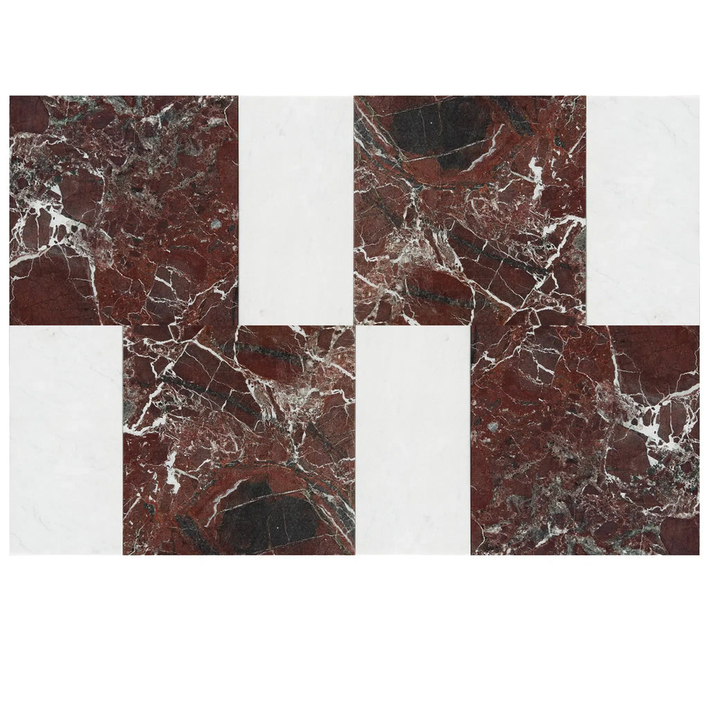 Rosso Levanto 12X12 and Carrara White 6X12 Set