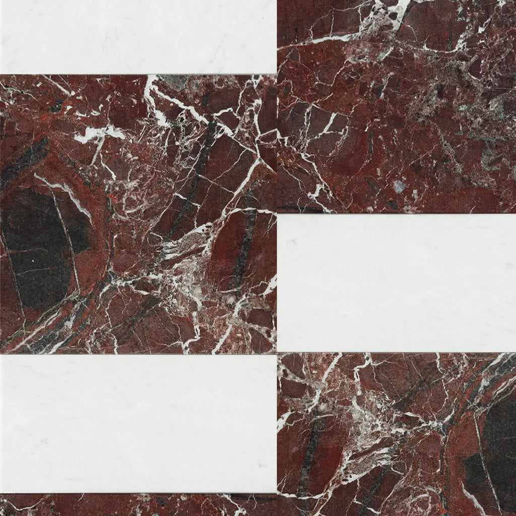 Rosso Levanto 12X12 and Carrara White 6X12 Set