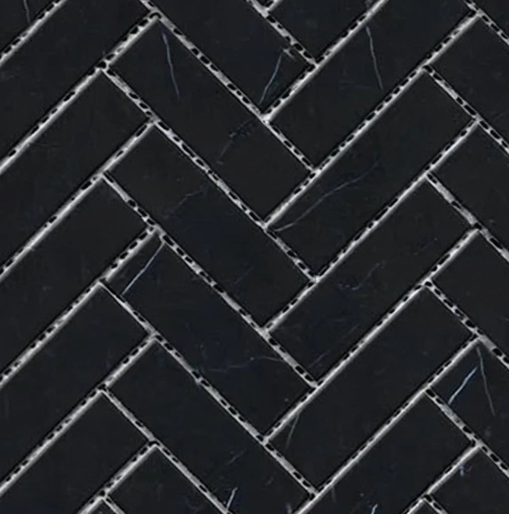 Nero Marquina/Black 1X3 Herringbone Marble Mosaic Polished - Honed - SurfacesGalorePolished