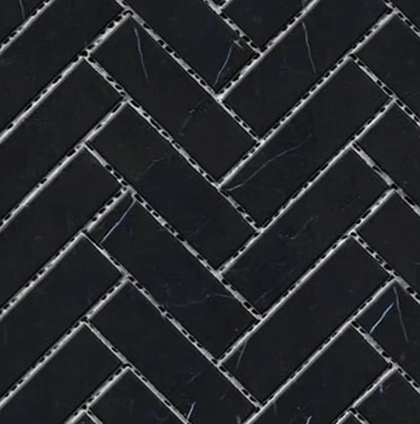 Nero Marquina/Black 1X3 Herringbone Marble Mosaic Polished - Honed - SurfacesGalorePolished