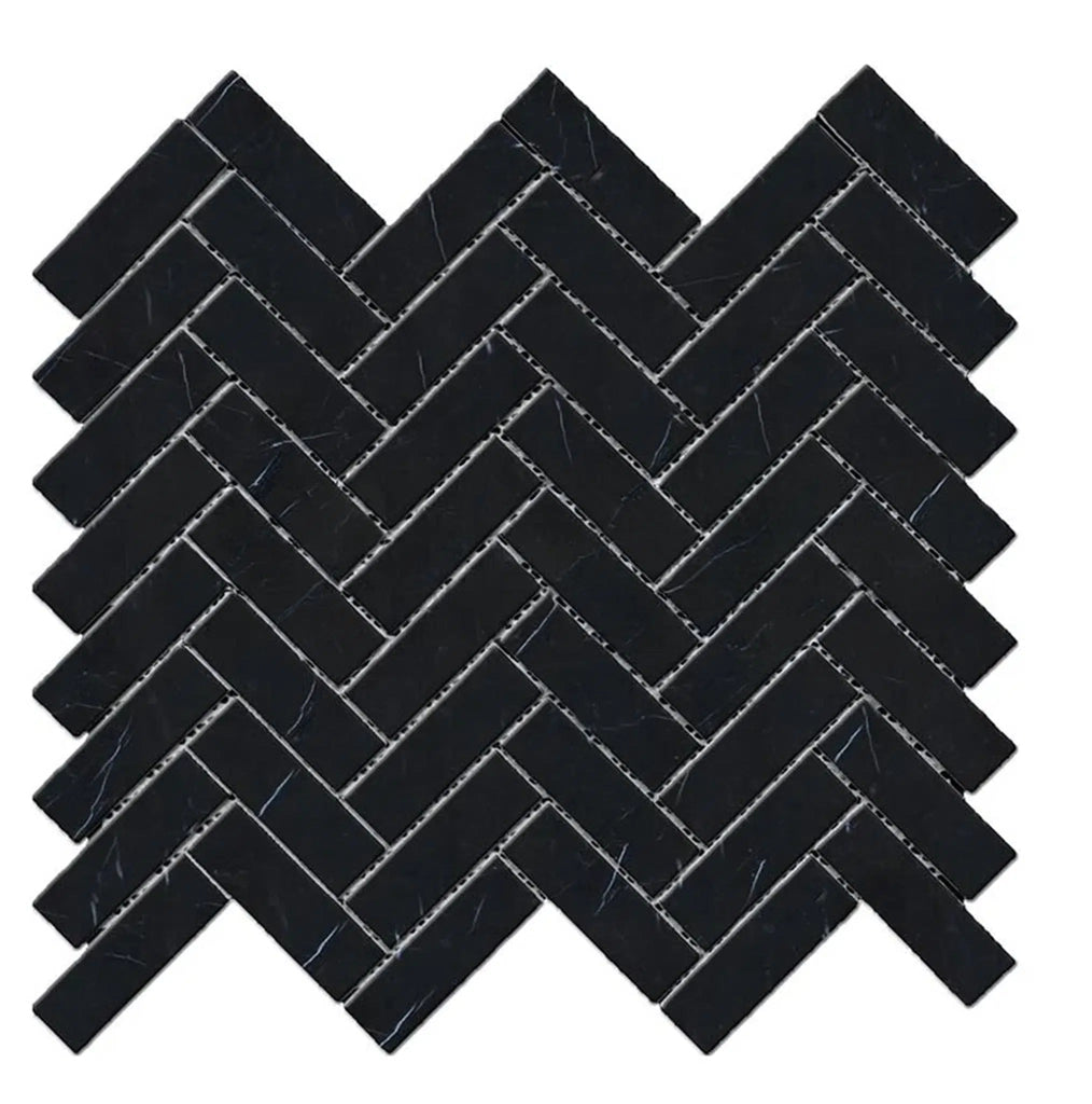 Nero Marquina/Black 1X3 Herringbone Marble Mosaic Polished - Honed - SurfacesGalorePolished