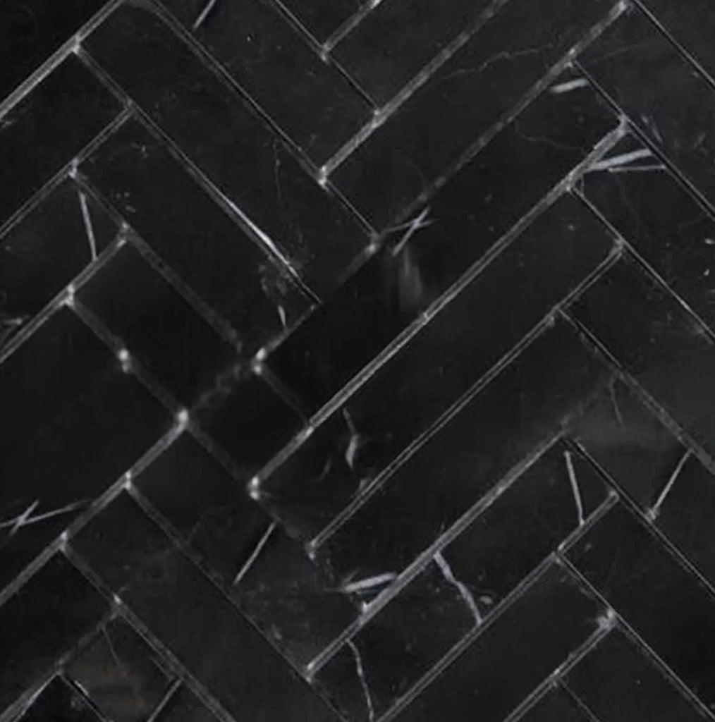 Nero Marquina/Black 1X4 Herringbone Marble Mosaic Polished - Honed - SurfacesGalorePolished