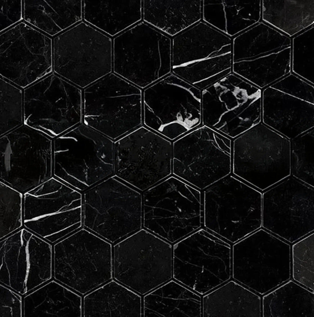 Nero Marquina/Black 2X2 Hexagon Marble Mosaic Polished - Honed - SurfacesGalorePolished