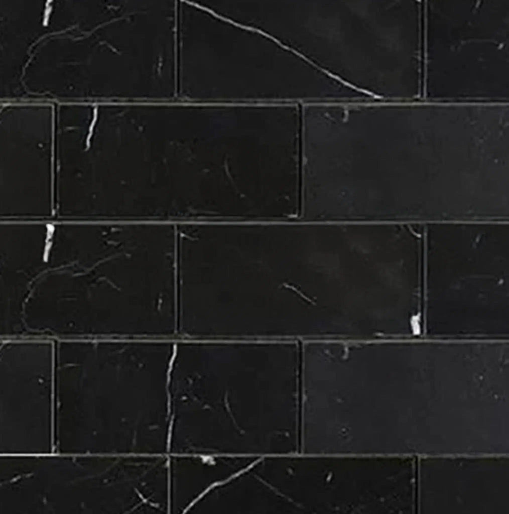 Nero Marquina/Black 2X4 Brick Marble Mosaic Polished - Honed - SurfacesGalorePolished