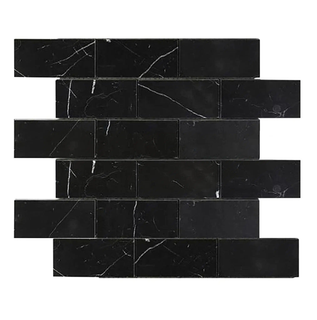 Nero Marquina/Black 2X4 Brick Marble Mosaic Polished - Honed - SurfacesGalorePolished