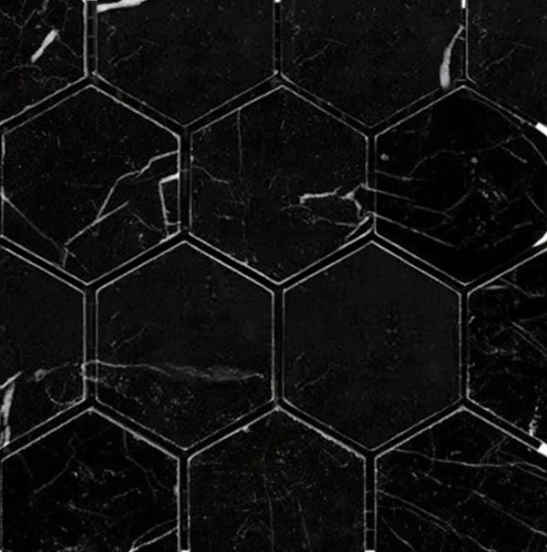 Nero Marquina/Black 3X3 Hexagon Marble Mosaic Polished - Honed - SurfacesGalorePolished