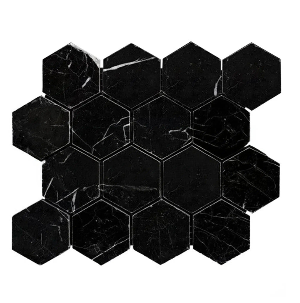 Nero Marquina/Black 3X3 Hexagon Marble Mosaic Polished - Honed - SurfacesGalorePolished