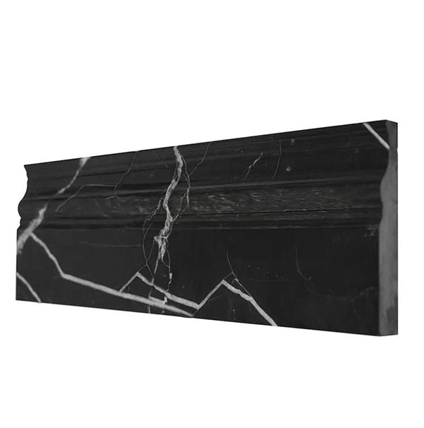 Nero Marquina/Black 4 3/4X12 Baseboard Trim Molding Polished - Honed - SurfacesGalorePolished