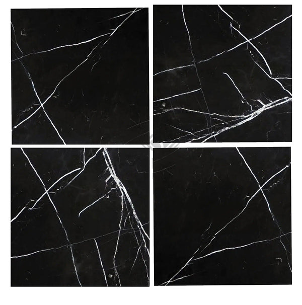 Nero Marquina/Black Marble 12X12 Polished - Honed - SurfacesGalorePolished