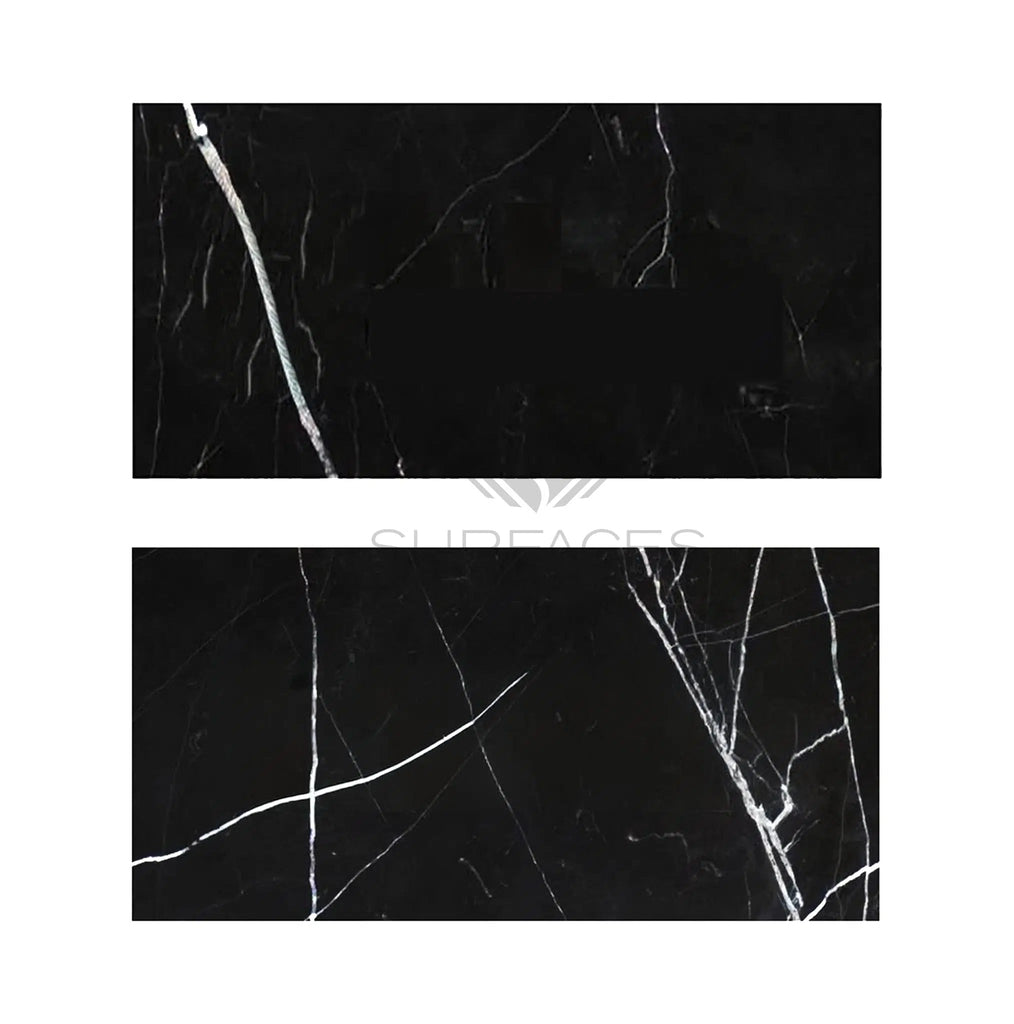 Nero Marquina/Black Marble 12X24 Polished - Honed - SurfacesGalorePolished